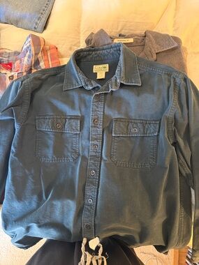 L.L. Bean Dark Teal Cotton Button-Up Work Shirt